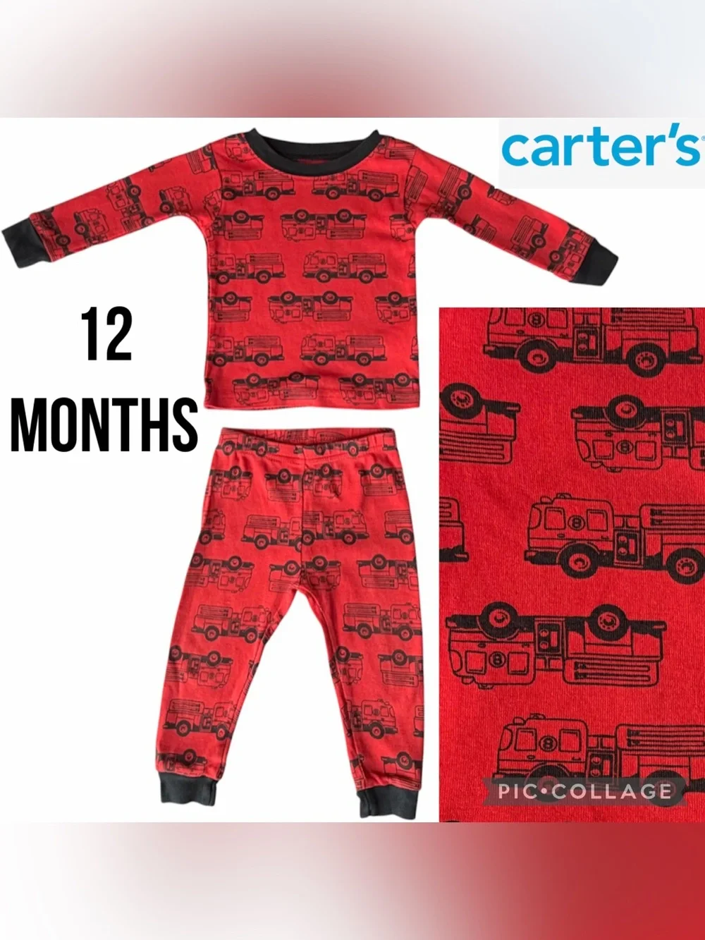 Carters Toddler Pajamas 2 Piece Red Firetruck Super Comfy Long Sleeve & Pants
